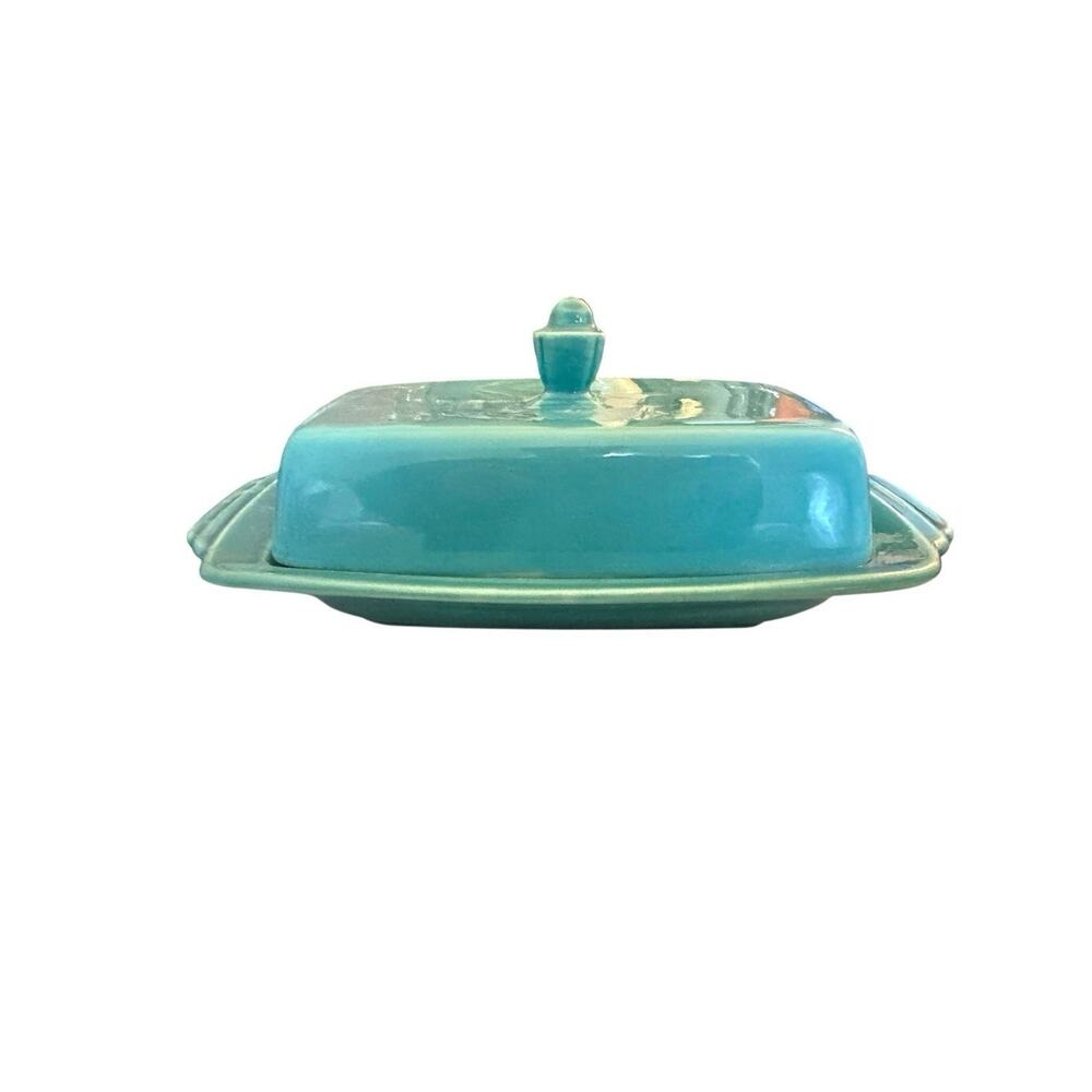Homer Laughlin Harlequin Turquoise Blue Covered Butter Dish 1/2 LB Size